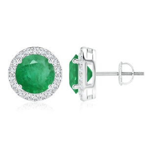 9mm A Vintage-Inspired Round Emerald Halo Stud Earrings in White Gold