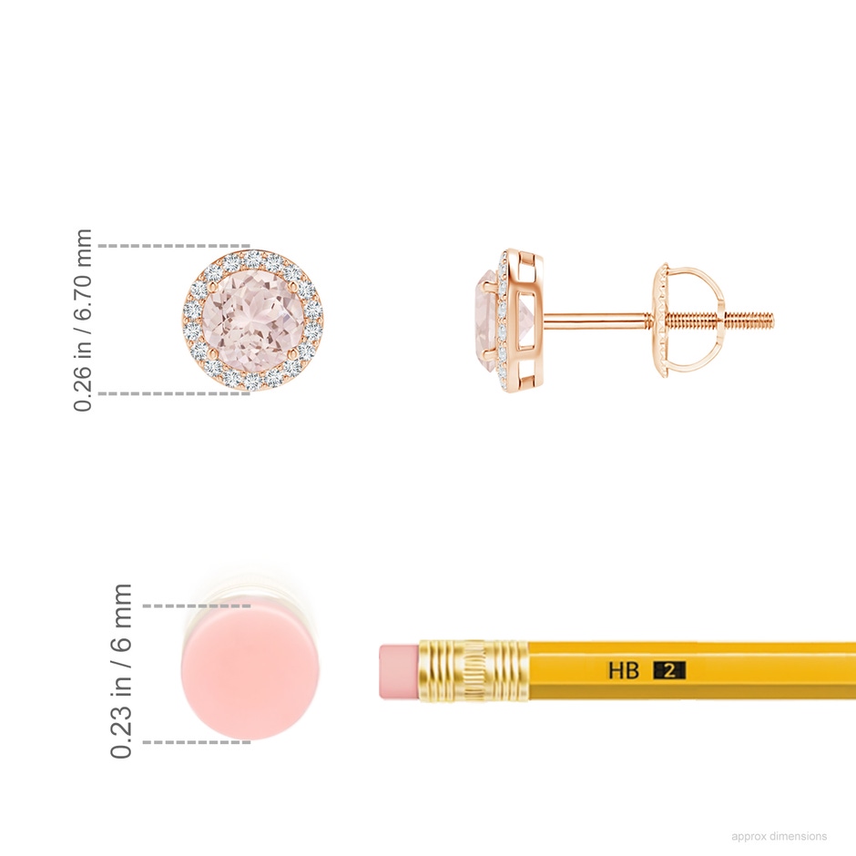 4mm A Vintage-Inspired Round Morganite Halo Stud Earrings in Rose Gold ruler
