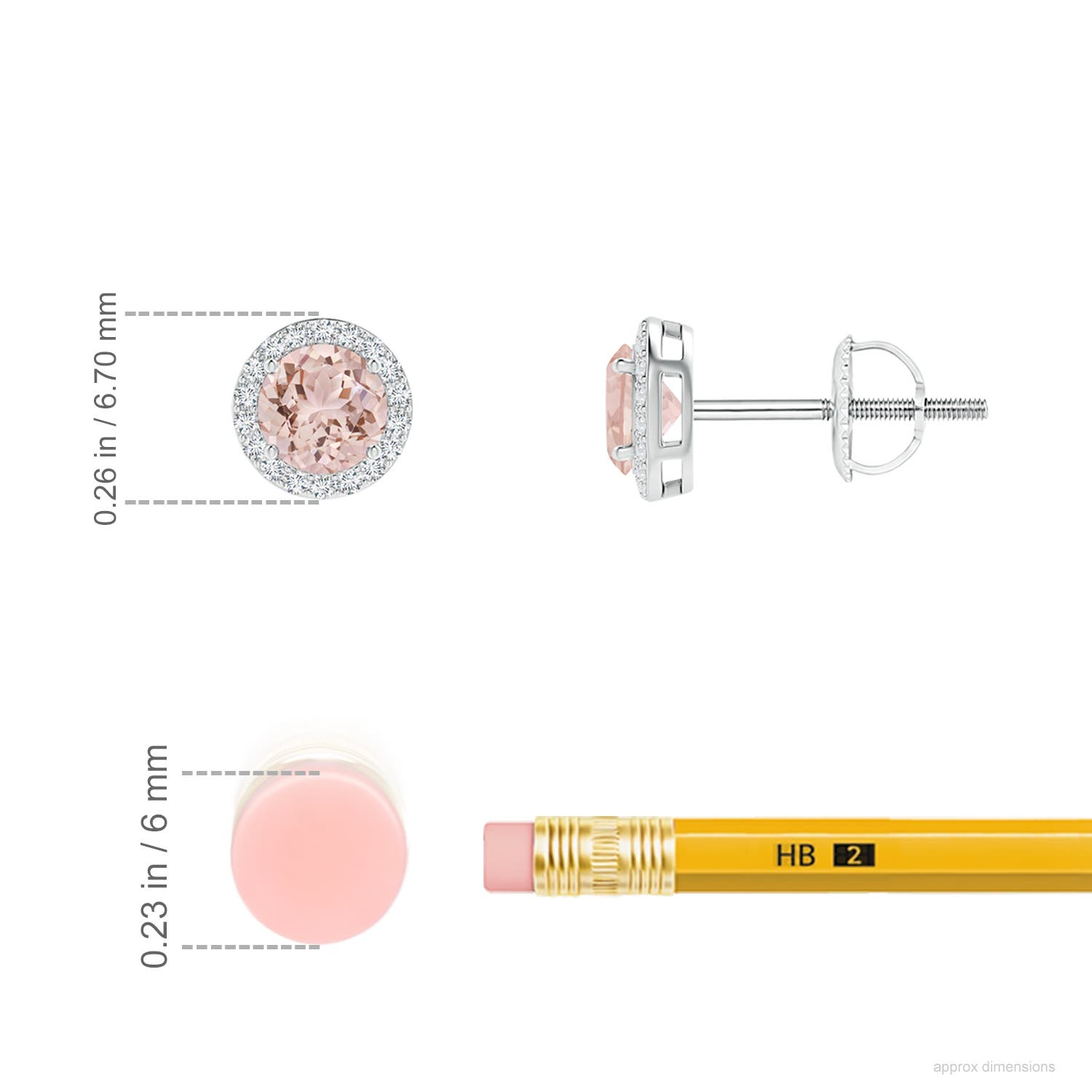 4mm AAA Vintage-Inspired Round Morganite Halo Stud Earrings in P950 Platinum - ruler