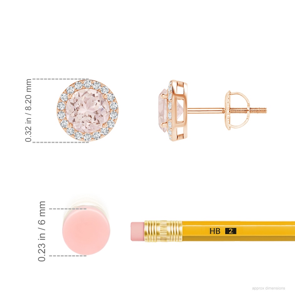 5mm A Vintage-Inspired Round Morganite Halo Stud Earrings in 9K Rose Gold ruler