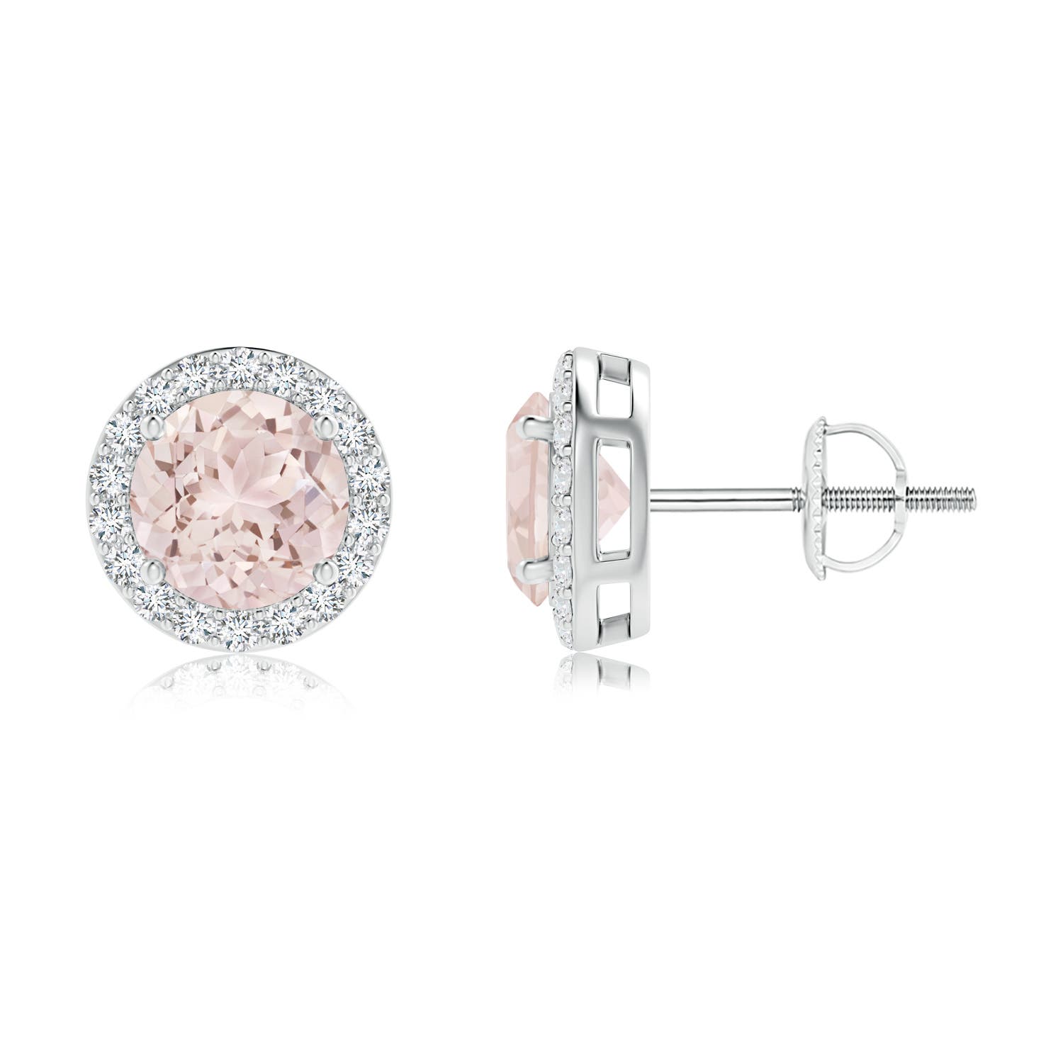 6mm A Vintage-Inspired Round Morganite Halo Stud Earrings in P950 Platinum