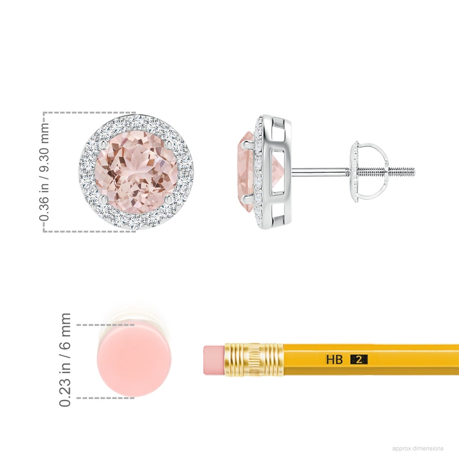 6mm AAA Vintage-Inspired Round Morganite Halo Stud Earrings in P950 Platinum ruler
