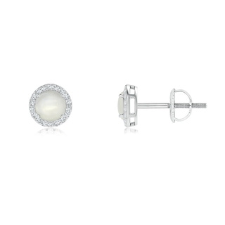 4mm AAAA Vintage-Inspired Round Moonstone Halo Stud Earrings in White Gold