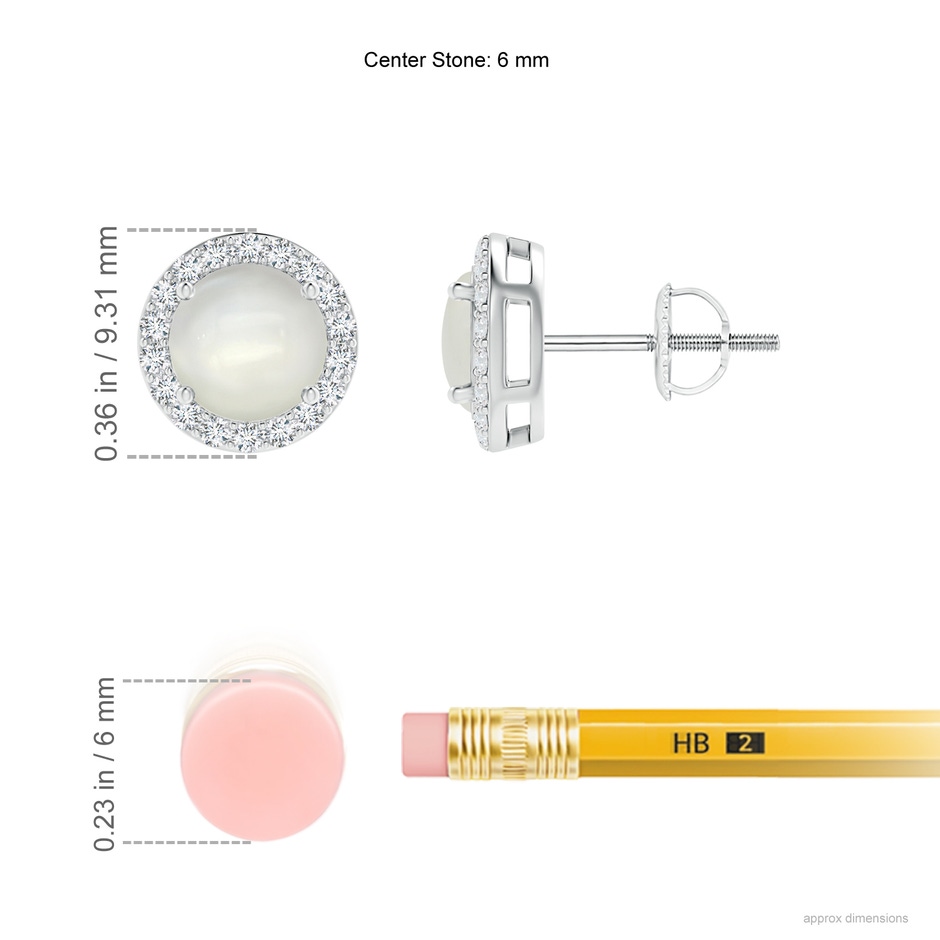 6mm AAAA Vintage-Inspired Round Moonstone Halo Stud Earrings in White Gold ruler