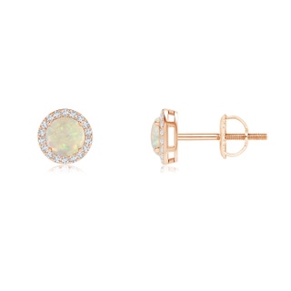4mm AAA Vintage-Inspired Round Opal Halo Stud Earrings in 9K Rose Gold