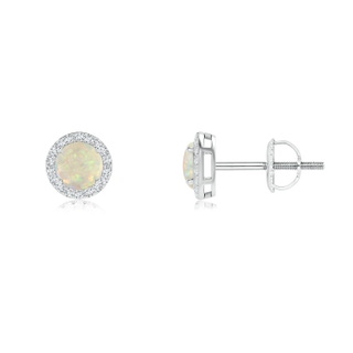 4mm AAA Vintage-Inspired Round Opal Halo Stud Earrings in 9K White Gold