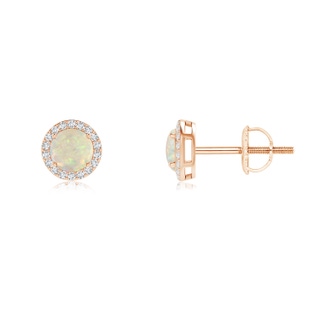 4mm AAA Vintage-Inspired Round Opal Halo Stud Earrings in Rose Gold
