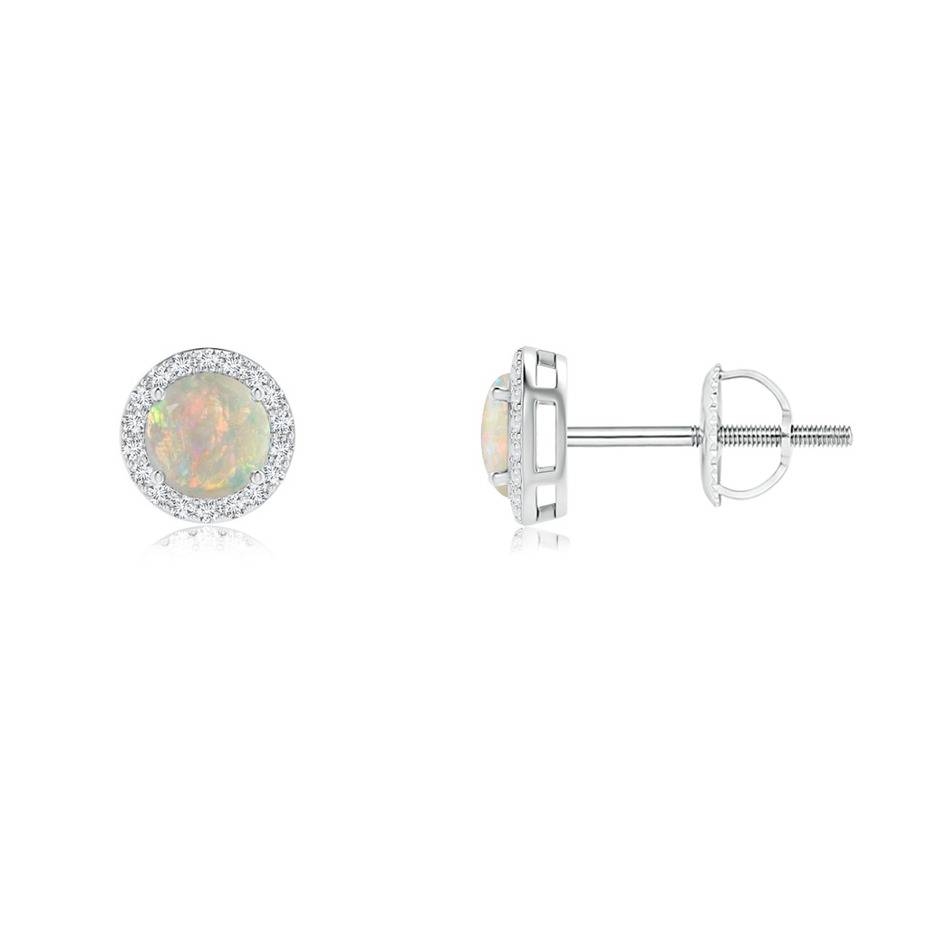 4mm AAAA Vintage-Inspired Round Opal Halo Stud Earrings in White Gold