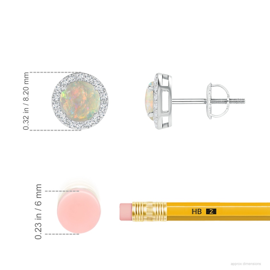 5mm AAAA Vintage-Inspired Round Opal Halo Stud Earrings in White Gold ruler