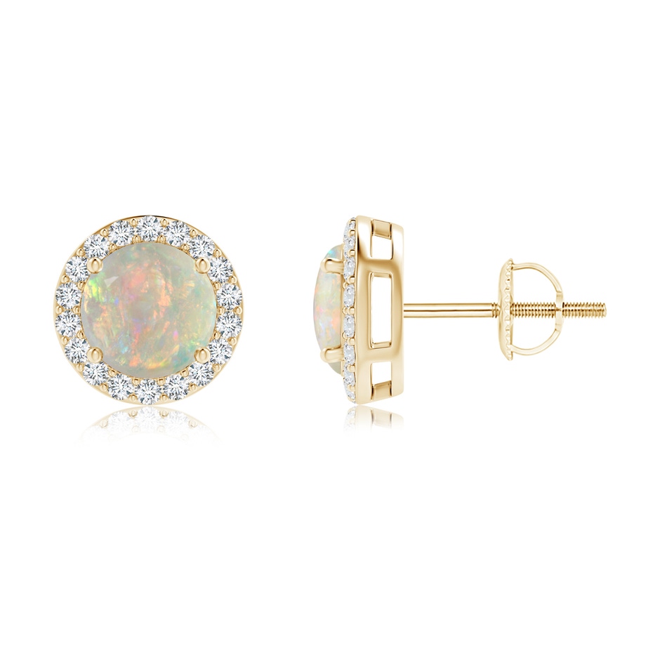 Vintage-Inspired Round Opal Halo Stud Earrings | Angara