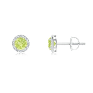 4mm A Vintage-Inspired Round Peridot Halo Stud Earrings in P950 Platinum