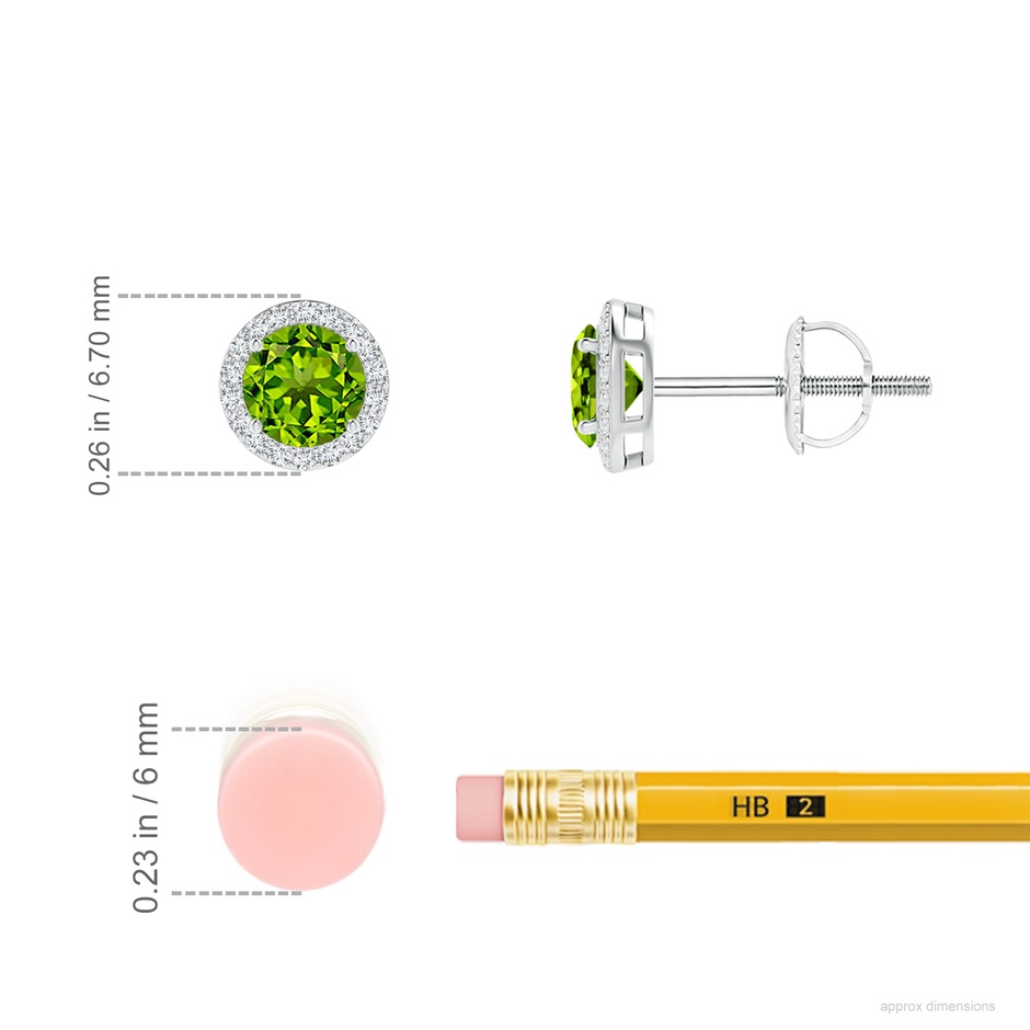 4mm AAAA Vintage-Inspired Round Peridot Halo Stud Earrings in White Gold ruler