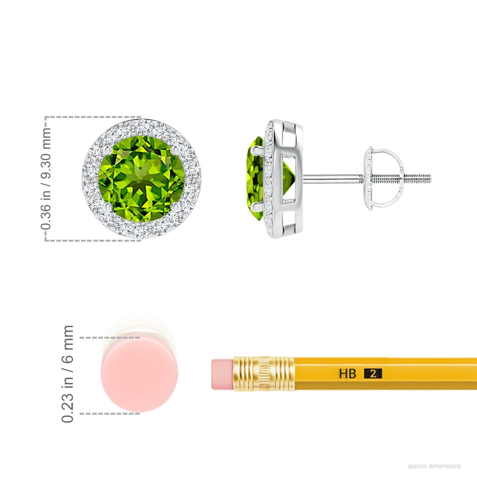 6mm AAAA Vintage-Inspired Round Peridot Halo Stud Earrings in White Gold ruler