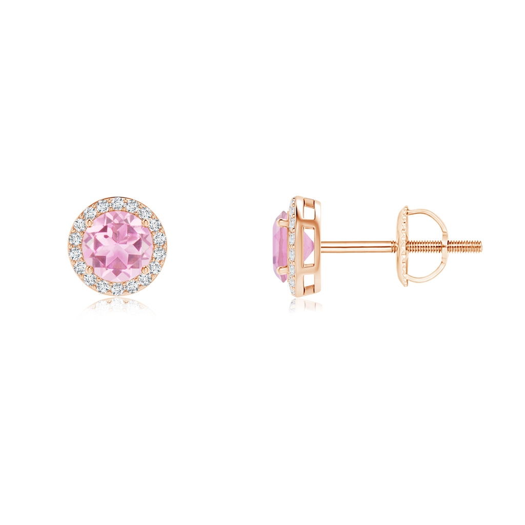 4mm A Vintage-Inspired Round Pink Tourmaline Halo Stud Earrings in 9K Rose Gold