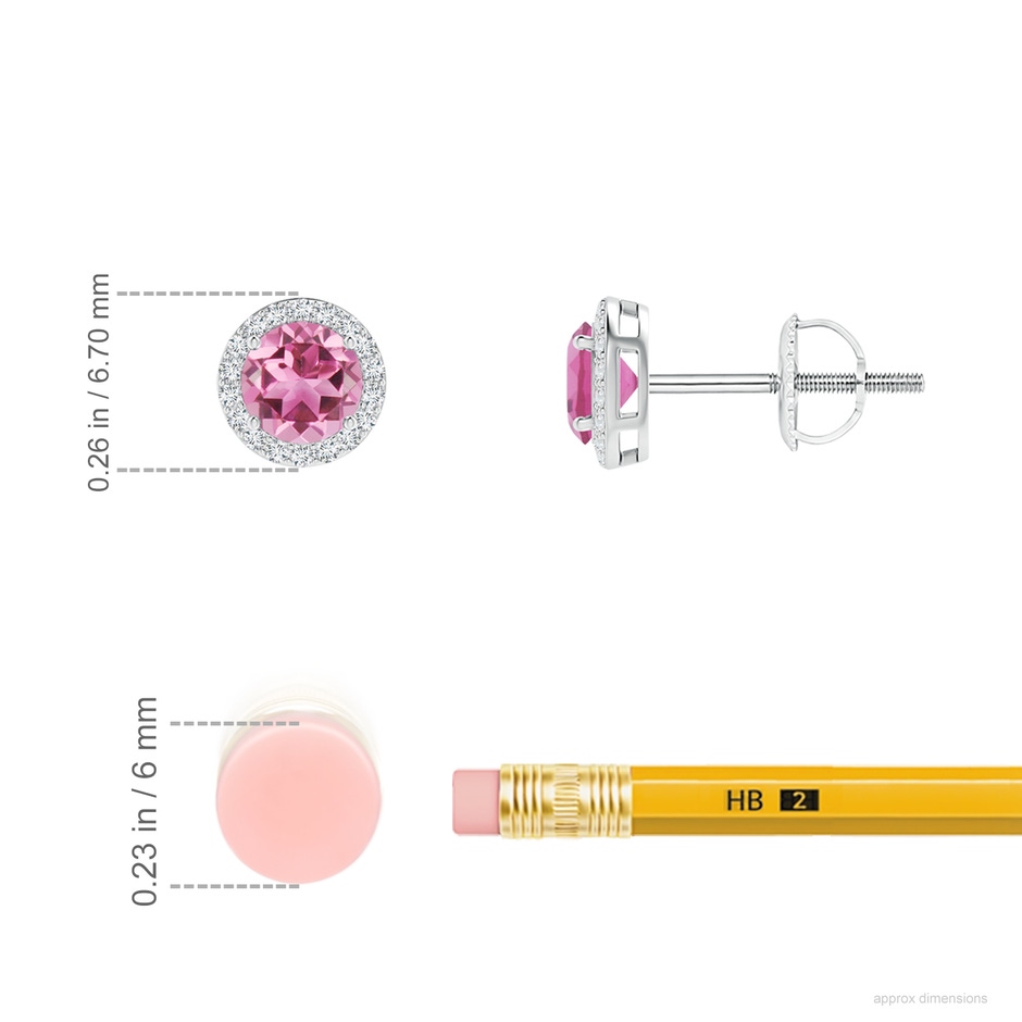 4mm AAA Vintage-Inspired Round Pink Tourmaline Halo Stud Earrings in P950 Platinum ruler