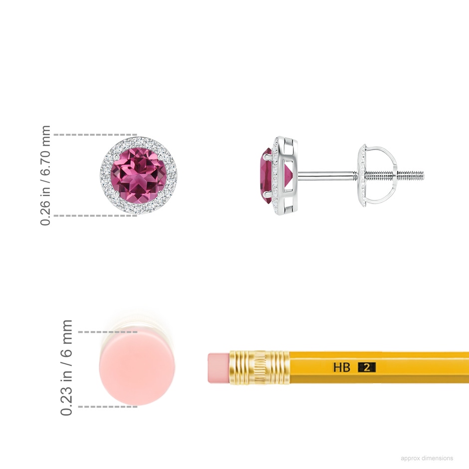 4mm AAAA Vintage-Inspired Round Pink Tourmaline Halo Stud Earrings in 18K White Gold ruler