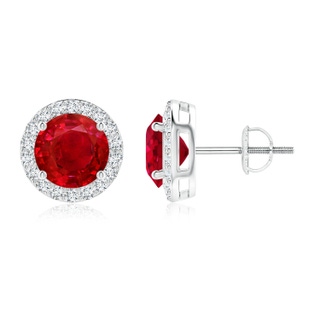 8mm AAA Vintage-Inspired Round Ruby Halo Stud Earrings in White Gold