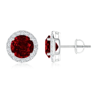 8mm AAAA Vintage-Inspired Round Ruby Halo Stud Earrings in P950 Platinum