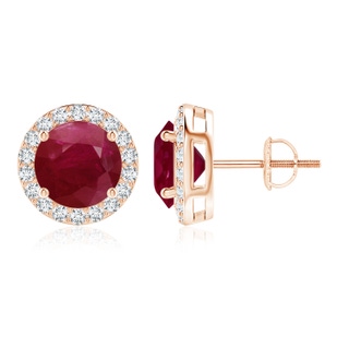 9mm A Vintage-Inspired Round Ruby Halo Stud Earrings in 18K Rose Gold
