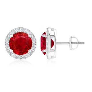 9mm AAA Vintage-Inspired Round Ruby Halo Stud Earrings in P950 Platinum