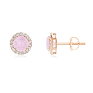 5mm AA Vintage-Inspired Round Rose Quartz Halo Stud Earrings in Rose Gold