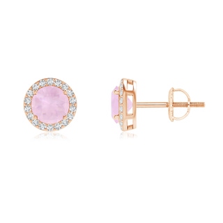 5mm AAA Vintage-Inspired Round Rose Quartz Halo Stud Earrings in 10K Rose Gold