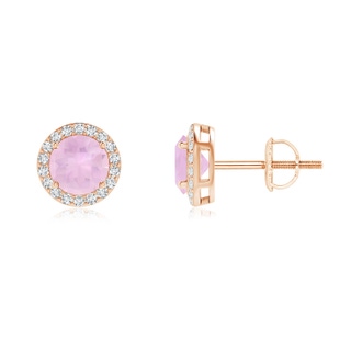 5mm AAAA Vintage-Inspired Round Rose Quartz Halo Stud Earrings in Rose Gold