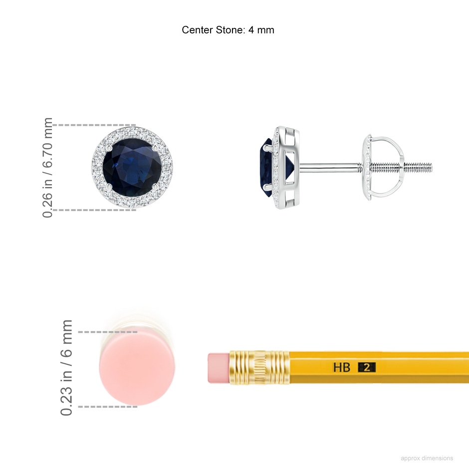 4mm A Vintage-Inspired Round Blue Sapphire Halo Stud Earrings in P950 Platinum ruler