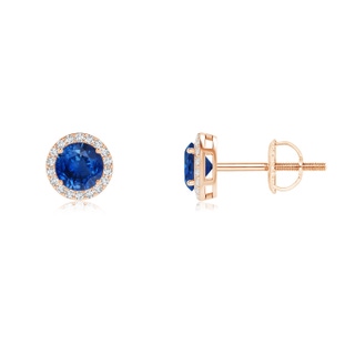 4mm AAA Vintage-Inspired Round Blue Sapphire Halo Stud Earrings in 10K Rose Gold