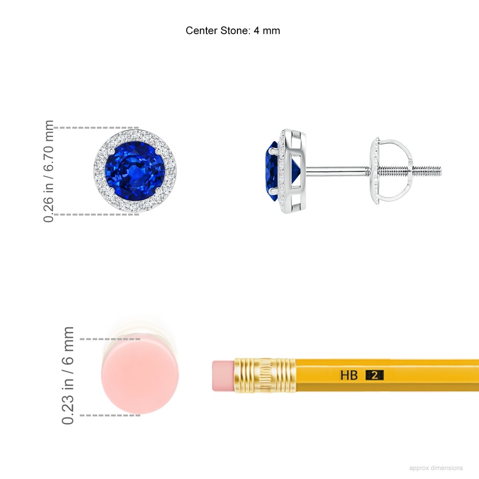 4mm AAAA Vintage-Inspired Round Blue Sapphire Halo Stud Earrings in P950 Platinum ruler