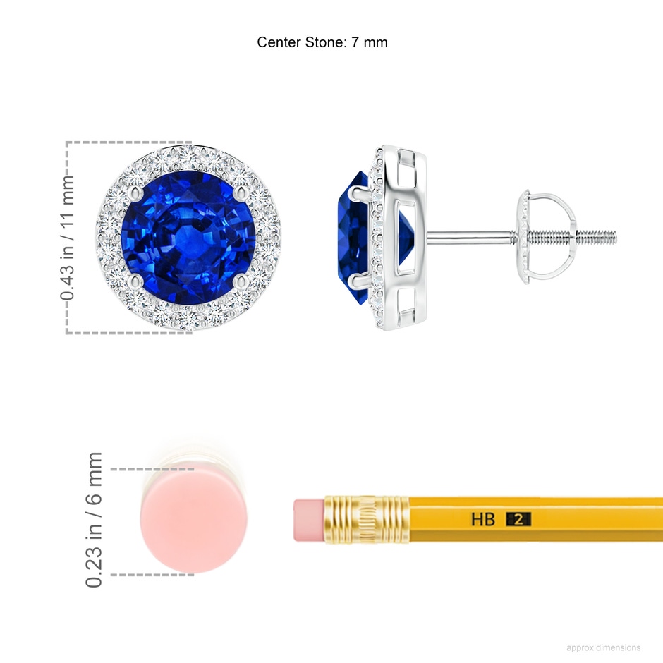 7mm AAAA Vintage-Inspired Round Blue Sapphire Halo Stud Earrings in P950 Platinum ruler