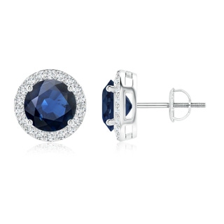 8mm AA Vintage-Inspired Round Blue Sapphire Halo Stud Earrings in White Gold