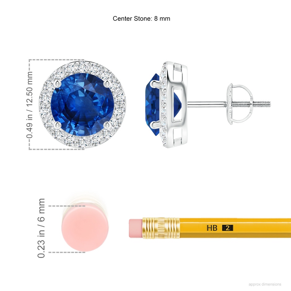 8mm AAA Vintage-Inspired Round Blue Sapphire Halo Stud Earrings in P950 Platinum ruler
