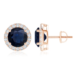 9mm A Vintage-Inspired Round Blue Sapphire Halo Stud Earrings in 18K Rose Gold