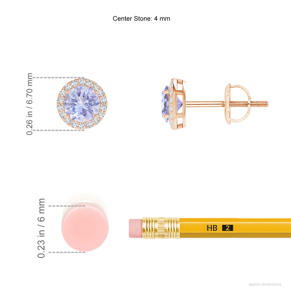 4mm A Vintage-Inspired Round Tanzanite Halo Stud Earrings in Rose Gold ruler