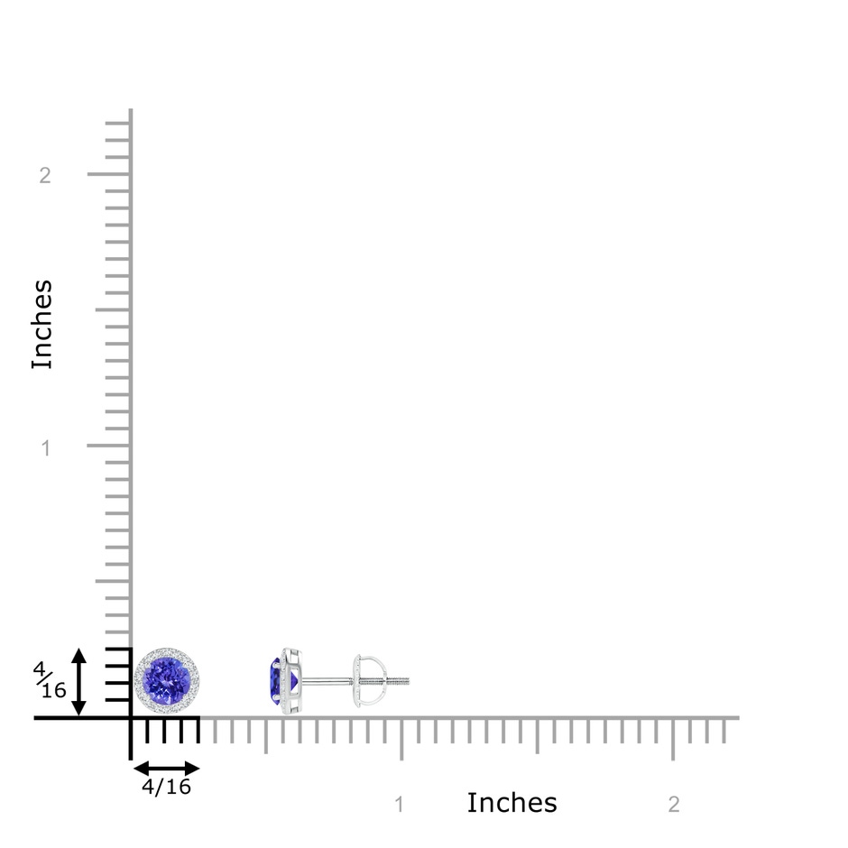 4mm AAAA Vintage-Inspired Round Tanzanite Halo Stud Earrings in P950 Platinum ruler