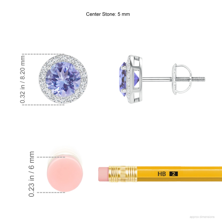 5mm AA Vintage-Inspired Round Tanzanite Halo Stud Earrings in White Gold ruler