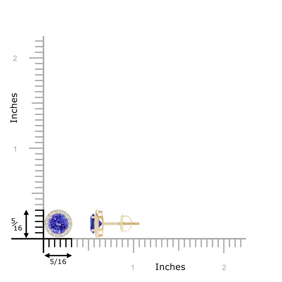 5mm AAAA Vintage-Inspired Round Tanzanite Halo Stud Earrings in Yellow Gold ruler