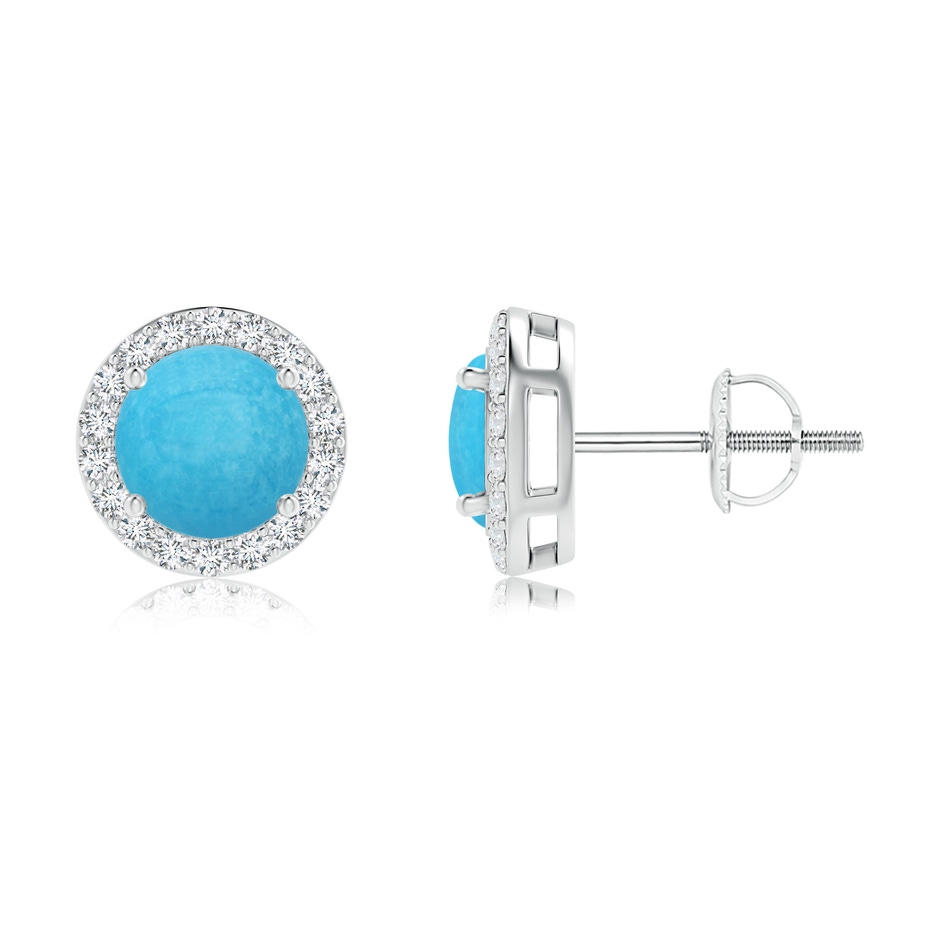 6mm A Vintage-Inspired Round Turquoise Halo Stud Earrings in White Gold 