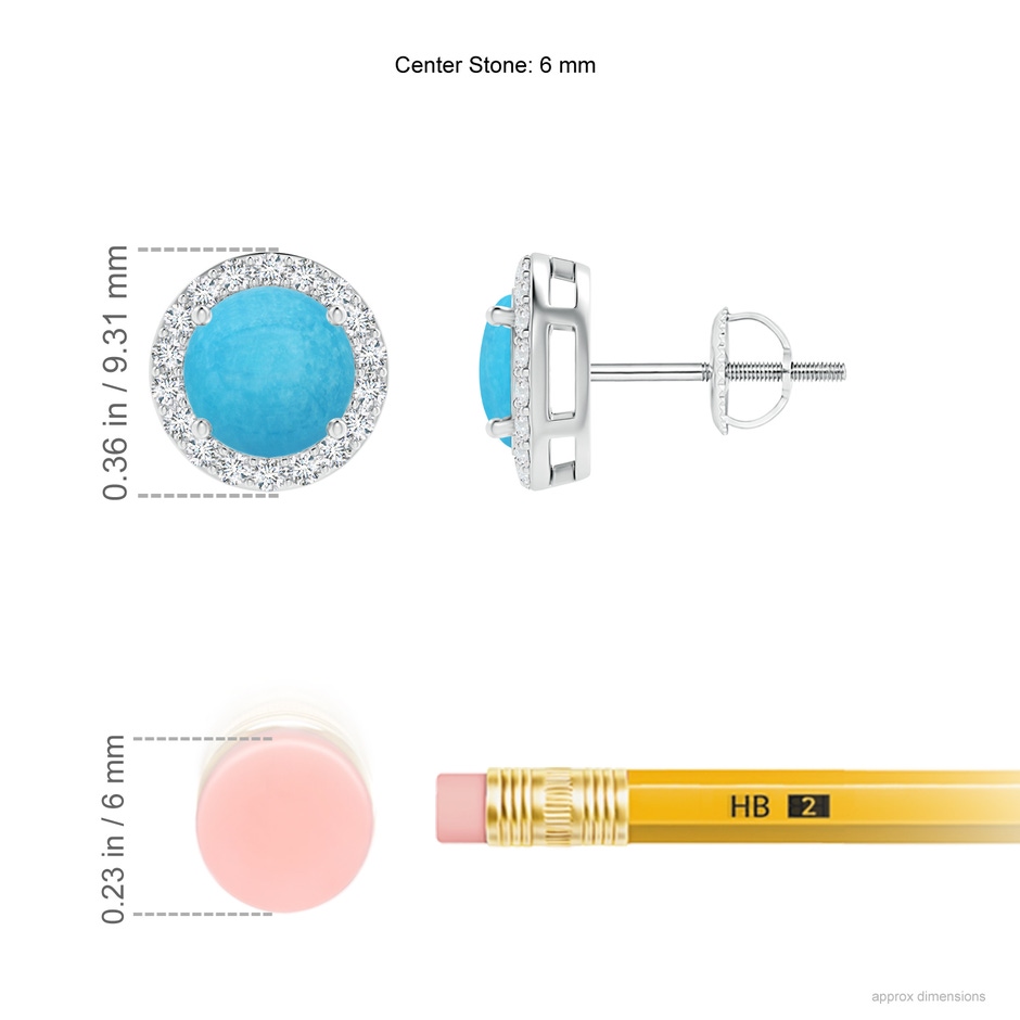 6mm A Vintage-Inspired Round Turquoise Halo Stud Earrings in White Gold ruler