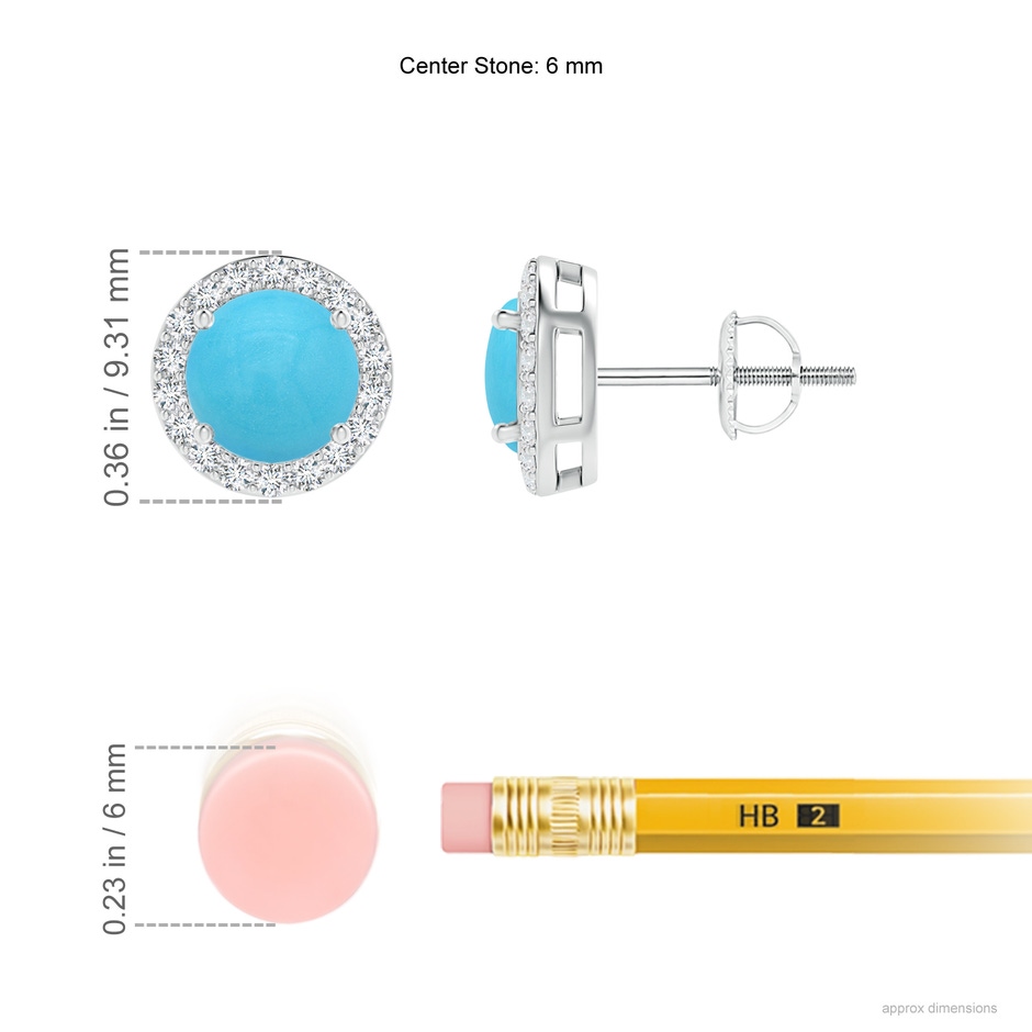 6mm AA Vintage-Inspired Round Turquoise Halo Stud Earrings in White Gold ruler