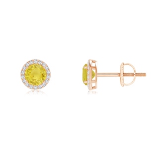 4mm A Vintage-Inspired Round Yellow Sapphire Halo Stud Earrings in 9K Rose Gold