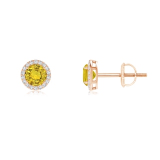 4mm AAAA Vintage-Inspired Round Yellow Sapphire Halo Stud Earrings in 9K Rose Gold