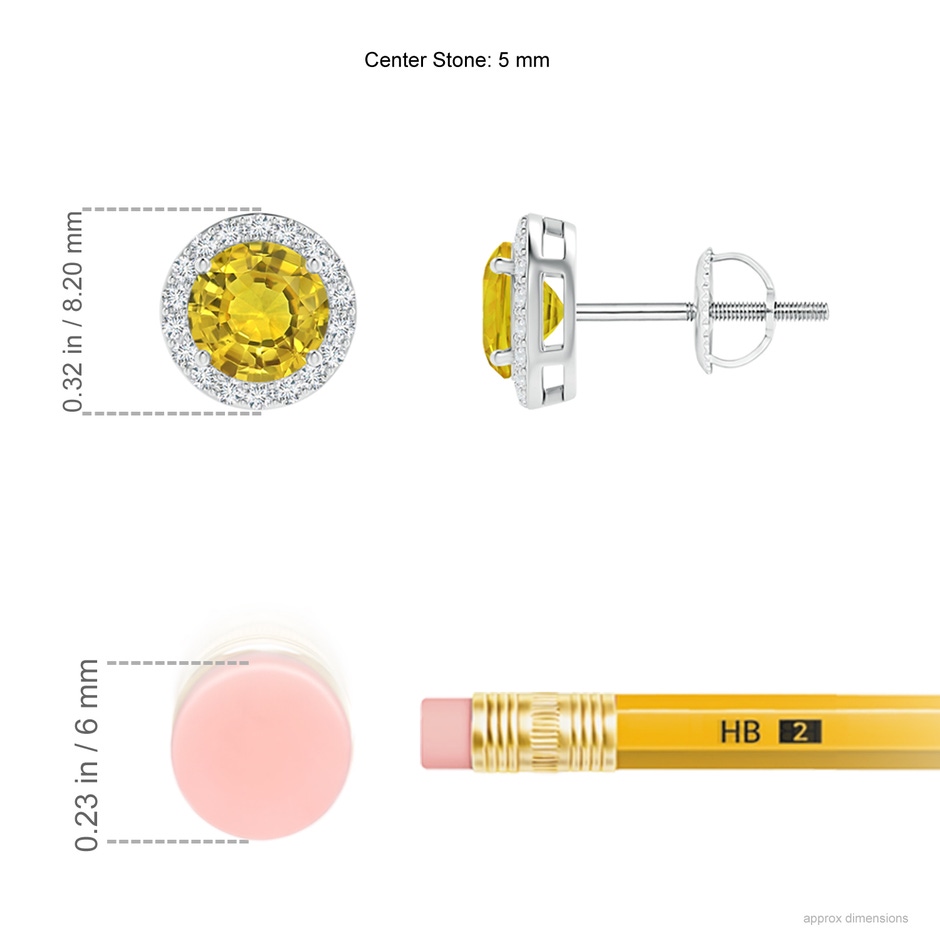 5mm AAAA Vintage-Inspired Round Yellow Sapphire Halo Stud Earrings in P950 Platinum ruler