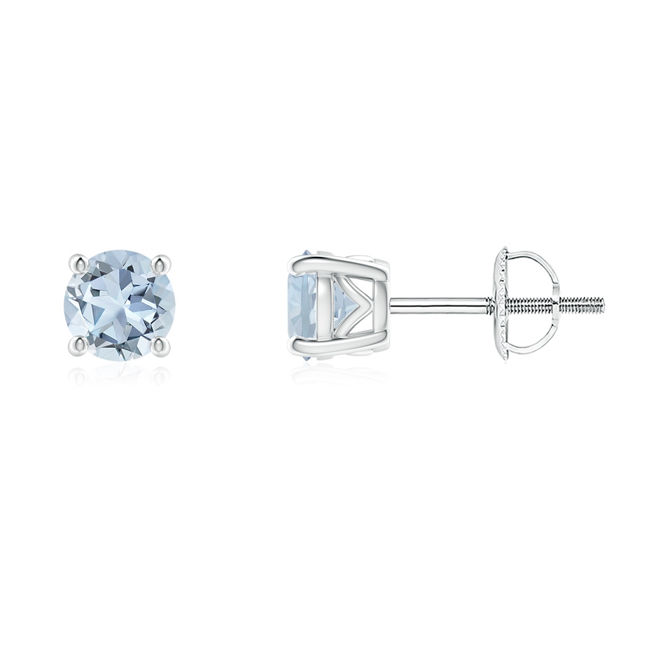 5mm A Vintage Style Round Aquamarine Solitaire Stud Earrings in White Gold 