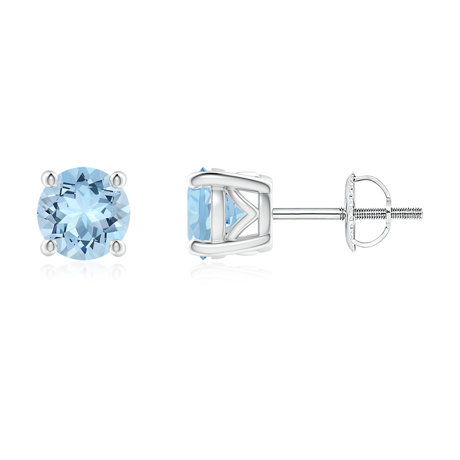 6mm AAA Vintage Style Round Aquamarine Solitaire Stud Earrings in White Gold 