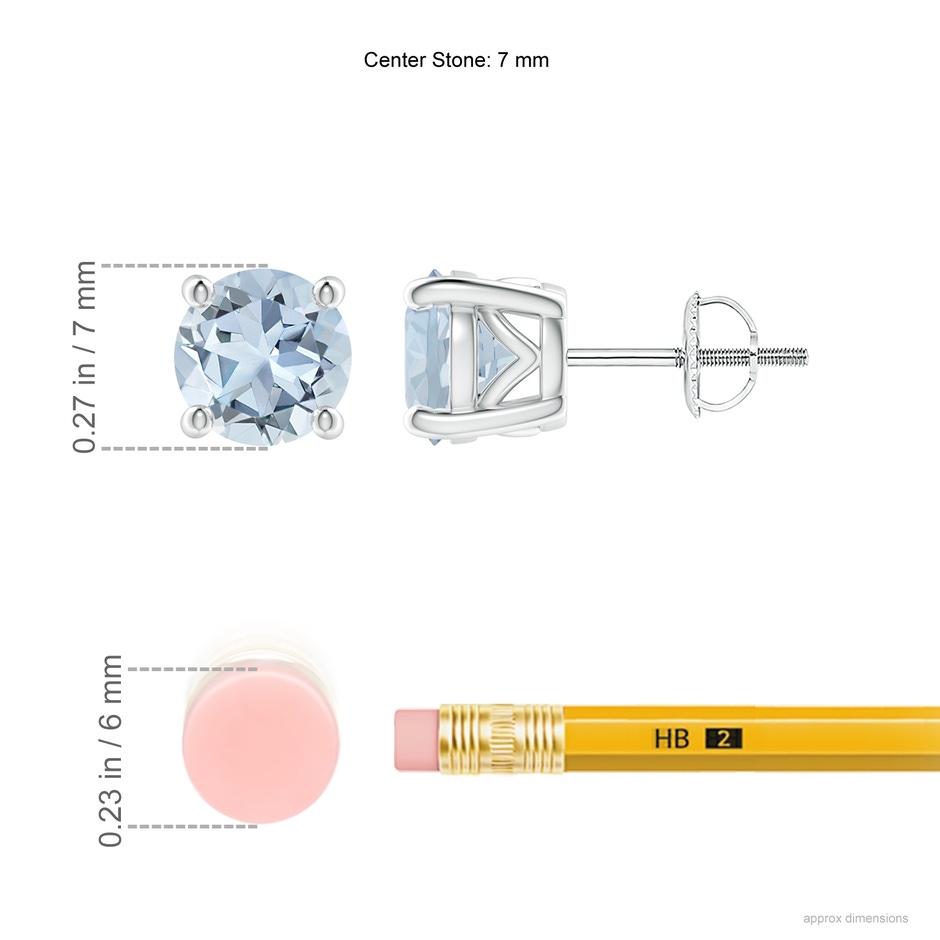 7mm A Vintage Style Round Aquamarine Solitaire Stud Earrings in White Gold ruler