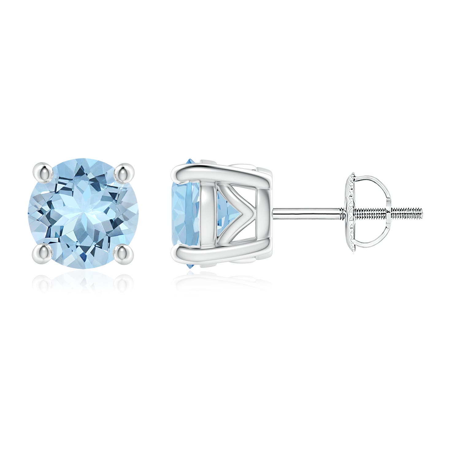 7mm AAA Vintage Style Round Aquamarine Solitaire Stud Earrings in White Gold