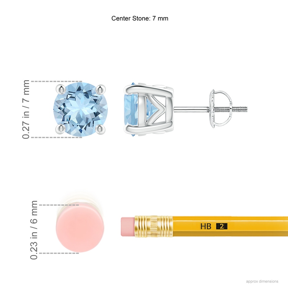 7mm AAA Vintage Style Round Aquamarine Solitaire Stud Earrings in White Gold ruler