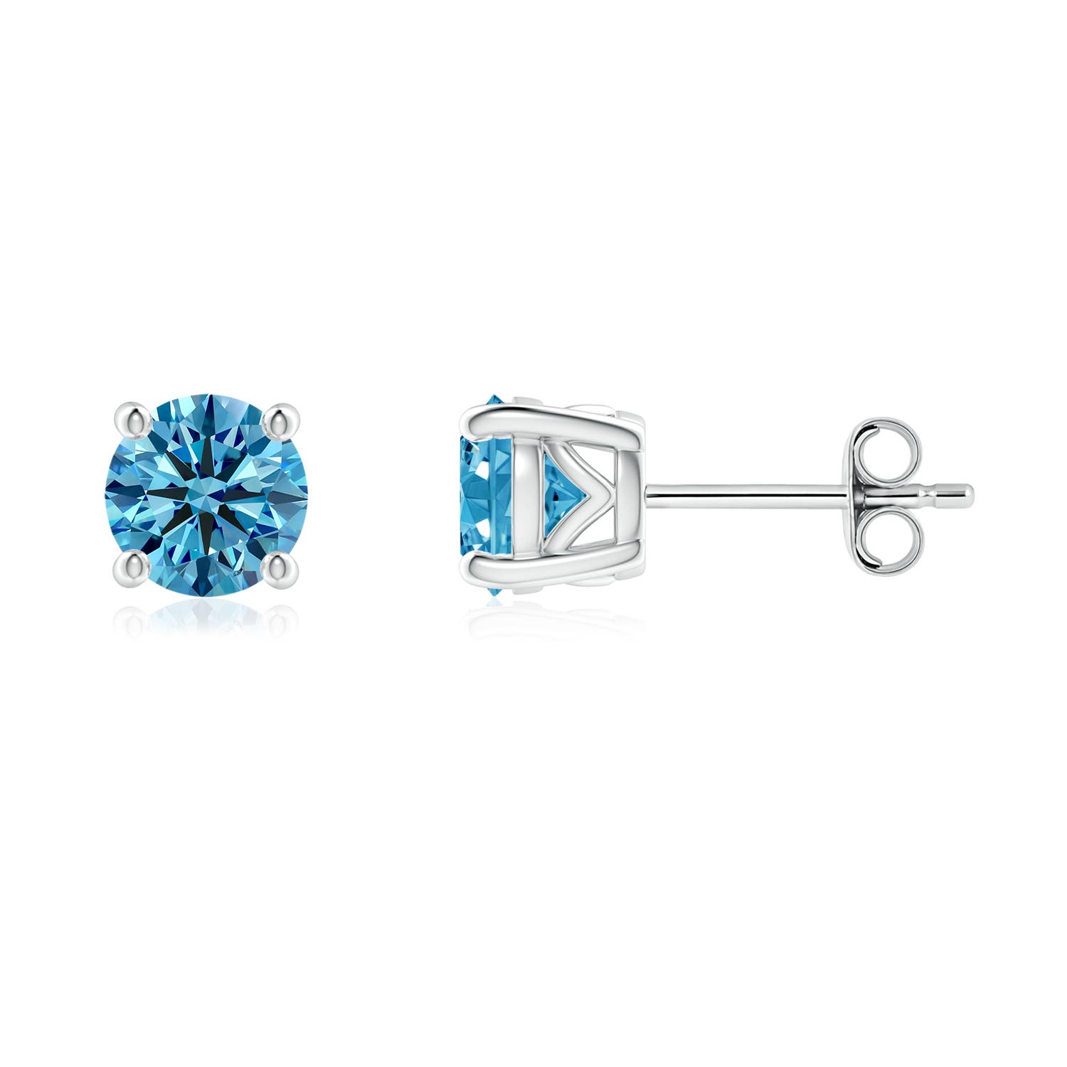 5.1mm AAAA Vintage Style Round Fancy Intense Blue Diamond Solitaire Stud Earrings in 18K White Gold